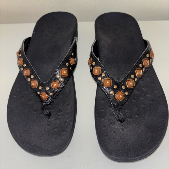 Vionic Black Sandals with Brown Embellishments - Picture 1 of 4